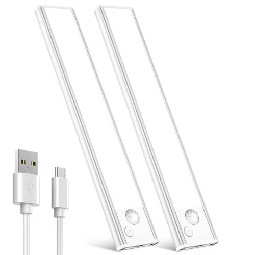 Under Cabinet Motion Sensor Lighting: 8 Inch Dimmable Rechargeable Lights Indoor - Battery Operated Lights - Undercabinet Closet Light Magnetic Led Light for Kitchen Home Bathroom Counter 2 Pack - color: White - 2 Pack, size: 8 Inch