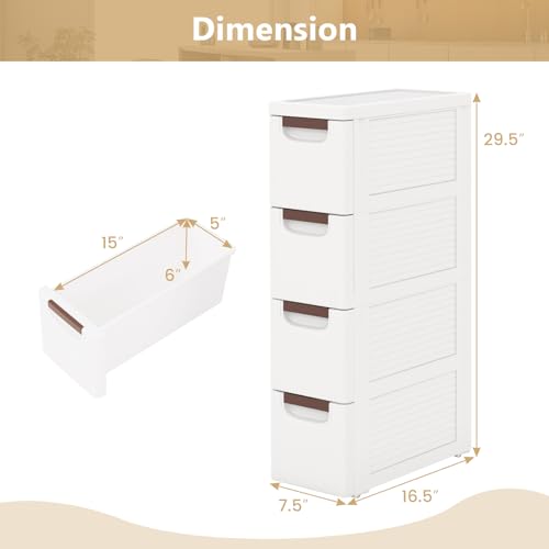 LOKO 4-Drawer Narrow Storage Cabinet, Slim Rolling Cart (7.5"x16.5"x29.5") - size: 7.5"x16.5"x29.5" (4 Drawer)