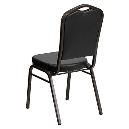 Flash Furniture Hercules Crown Back Stackable Banquet Chair, Black, 4-Pack | Gold Vein Frame, Vinyl Upholstery - color: Black Vinyl/Gold Vein Frame, size: Set of 4