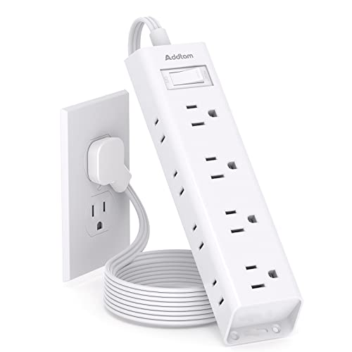Flat Plug Power Strip, Ultra Thin Flat Extension Cord - Addtam 12 Outlet 3 Sides Multiple Outlets, 5Ft, 1050J Surge Protector, Wall Mount, Desk Charging Station for Home Office Dorm Room Essentials - color: White, size: 5 Ft