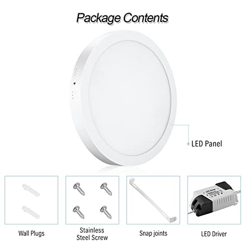 Round LED Flat Panel Light 24W, Thin Drop Ceiling Lights 6500K Cold White Surface Mount Ceiling Fixture AC 110-120V Shop Commercial Bay Lighting for Hotel Office School