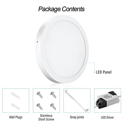 Round LED Flat Panel Light 24W, Thin Drop Ceiling Lights 6500K Cold White Surface Mount Ceiling Fixture AC 110-120V Shop Commercial Bay Lighting for Hotel Office School