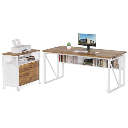 LITTLE TREE 63-Inch Office Desk with 31.5-Inch Lateral File Cabinet, Study Writing Desk Computer Desk for Home Office - color: Rustic