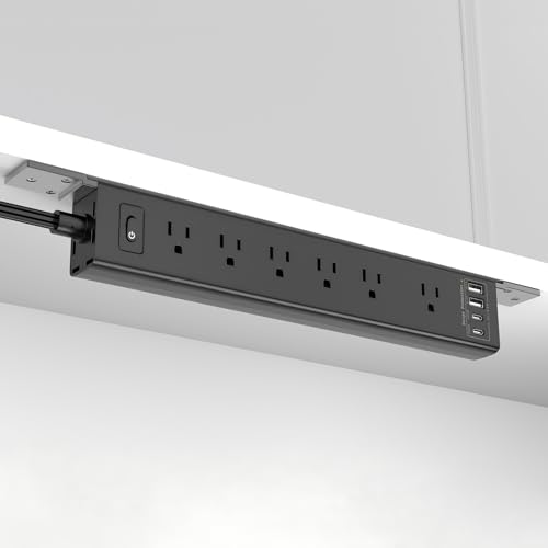 Mountable Power Strip, Wall Mount Surge Protector Power Strip with USB Ports, 6ft Flat Plug Extension Cord with Multiple Outlets for Under Desk/TV Behind - color: Black