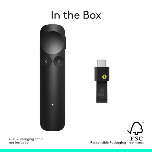 Logitech Spotlight 2 Presentation Remote Wireless Clicker Haptics - Black | Digital Highlighting, Customizable Actions, Laser Pointer, Quick Charge, Bluetooth, USB-C - color: Black