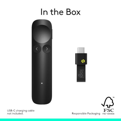 Logitech Spotlight 2 Presentation Remote Wireless Clicker Haptics - Black | Digital Highlighting, Customizable Actions, Laser Pointer, Quick Charge, Bluetooth, USB-C - color: Black
