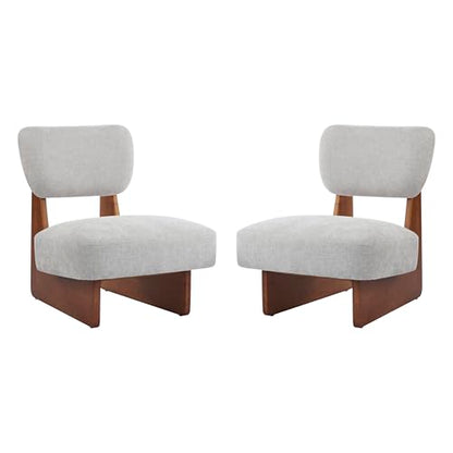 Christopher Knight Home Mores Low Profile Accent Chair Set of 2, Modern Living Room Armless Lounge Chair, Fabric Comfy Reading Chair for Bedroom, Wooden Frame and Thick Padded Seat, Walnut+Gray - color: Walnut+gray