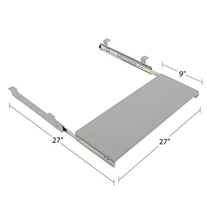 BenchPro Heavy 16-Gauge Powder Painted Steel Keyboard Tray - Under-Mount, Steel Construction, Slide Out Keyboard Mouse Holder - Powder Coated 9" D x 27" W - Grey - style: Metal Grey 27"