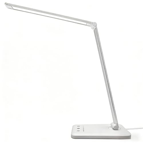 LED Desk Lamp with USB Charging Port, 5 Color Modes, 10 Dimmable Brightness Levels, Eye-Caring Reading Light, Touch Control & 30/60 min Auto Timer, Silver - color: Silver