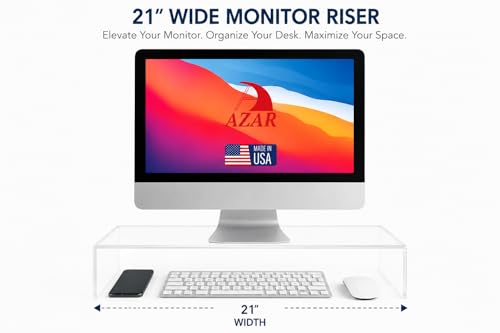 Azar 515360 Acrylic Monitor Stand Riser – Made in USA Laptop stand and Monitor Riser Acrylic Monitor Stand Riser Clear Laptop Stand for Desk Ergonomic Display Riser, Clear (21-Inch-Luxury Handcrafted) - size: 21-Inch