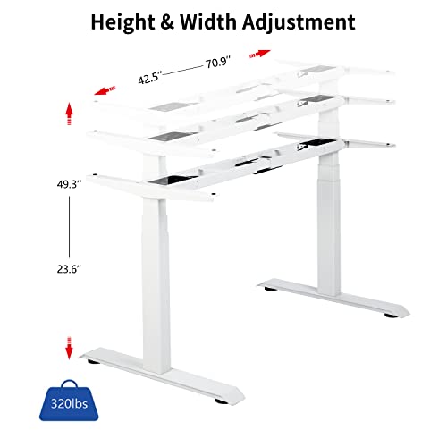 VJ201-S3 Electric Height Adjustable Sitting Standing Desk Frame Only/Sit Stand - Dual Motors 3 Segment Motorized Desk Base Only,White - color: White