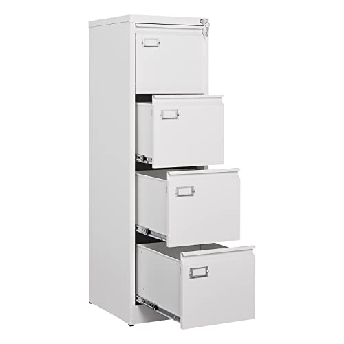 4 Drawer File Cabinet, Filing Cabinets for Home Office, Metal Vertical File Storage Cabinet with Lock, Locking File Cabinet for A4 Legal/Letter, 15" W x 17.7" D x 50.1" H, Assembly Required - color: White, size: 4 Drawer (Stationary)