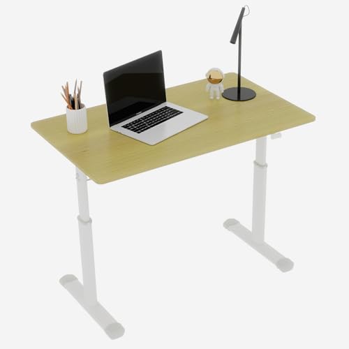 39" Hand-Crank Adjustable Modern Office Desk, Compact Computer Desk with Wide Footstand, Computer Table for Sitting/Standing Home Work, Wood - color: Wood