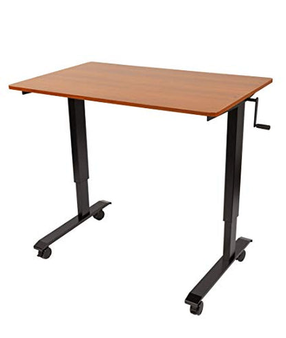 Stand Up Desk Store Crank Adjustable Height Rolling Standing Desk (Black Frame/Teak Top, 48" Wide) - color: Black Frame/Teak Top, size: 48 Inches Wide