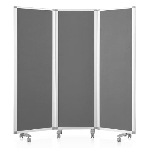 MAKELLO Partition Room Dividers 71"x71", Mobile Cubicle Wall, Gray Felt | 3 Panel Trifold Privacy Panel, Aluminum Frame, Sound Proof, Pinboard, Portable Temporary Wall for Office, Home, Classroom - color: Grey