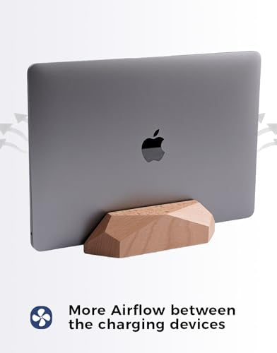 Dual Laptop Holder Adjustable Vertical Laptop Stand, 2 Slots MacBook Stand Wood,Wooden Laptop Stand,Vertical Laptop Holder for Desk, Widen Dock Fits All MacBook/Surface pro - color: 2 slot beech