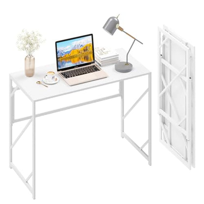 Elephance Folding Desk Writing Computer Desk for Home Office No-Assembly - color: White, size: 39.4 Inch