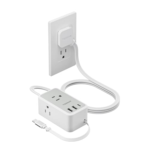 TESSAN Small Flat Plug Power Strip, Ultra Thin Extension Cord 5 ft, Grey | 3 AC Outlets 3 USB (1 USB C), 1 Retractable USB C Cable, Wall Outlet Extender, NO Surge Protection, for Cruise Travel - color: Gray, size: 5 FT (3 USB Ports with Retractable Cable)