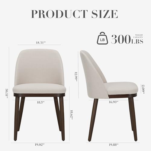 COLAMY Upholstered Dining Chairs Set of 2, Modern Kitchen Chairs with Back, Fabric Side Chair with Wood Legs for Dining Room Kitchen Restaurant, Beige