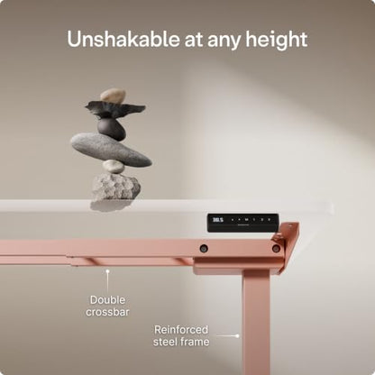 Desktronic Height Adjustable Standing Desk Frame — Ergonomic Sit Stand Desk Frame, Electric Dual Motor, USB & USB-C Charging, Wobble-Free, Touchscreen, 3 Memory Presets, Anti-Collision - color: Pink