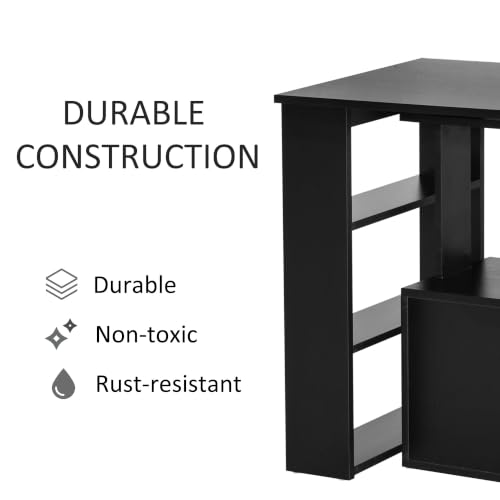 HOMCOM 47 Inch L Shaped Desk, Home Office Table, 360 Degree Rotating, Black - color: Black