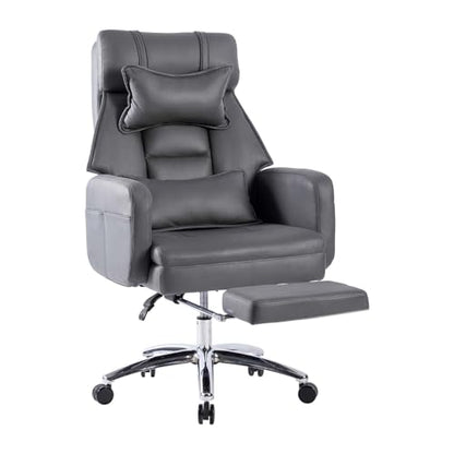 Swivel Ergonomic Office Chair with Footrest, High Back Executive Chair with Lumbar Support and Headrest, 155° Reclining Leather Desk Chair with Thick Cushion for Manager Office (Dark Grey)