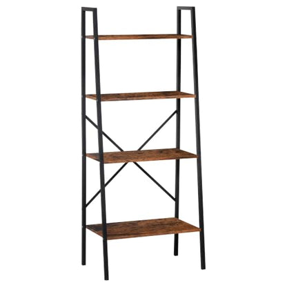 HOMCOM Ladder Shelf Bookshelf, 4 Tier, Wood Metal Frame, Distressed Brown