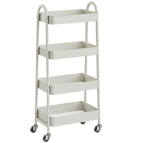 OLIXIS Metal 4 Tiers Rolling Storage Utility Cart with Lockable Wheels - color: White, size: 4-Tiered 18 inches