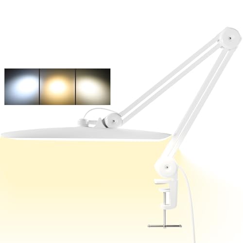 3000 Lumens Adjustable LED Desk Lamp & Task Lamp - Bright, Dimmable Lighting for Office, Crafts, Nails &Salon with Clamp (CCT, White) - color: White