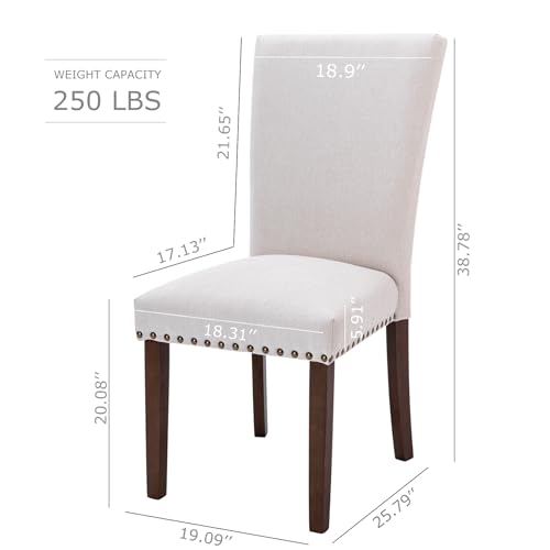 MALOL COLAMY Upholstered Parsons Dining Chairs Set of 2, Fabric Kitchen Side Chairs with Nailhead Trim and Wood Legs, Dining Room Chairs for Farmhouse Restaurant, Beige - color: W-beige, size: Set of 2