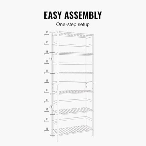 VEVOR 6-Tier Bamboo Shelf, Open Wood Bookshelf, Display Storage Rack Organizer, Freestanding Flower Plant Stand, Multifunctional Bamboo Bookshelf Ideal for Bathroom, Bedroom, Office, Study, Natural - style: 6-Tier