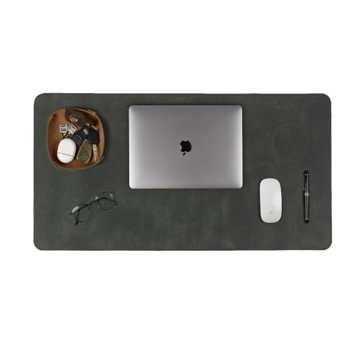 LEATHER VILLAGE Real Leather Desk Pad 3mm Thick Double Layer Desk Mat Olive | 32''x16'', Cover Blotter Large Full Grain Protector for Keyboard, Mouse & Laptop, Office Table Mat & Desktop Accessories - color: Olive