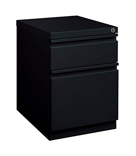 20 Inch Deep Metal Mobile Pedestal File 2 Drawer Box-File with Full Width Pull, for Home and Office, Holds Letter Width Hanging Folders, Black - color: Black