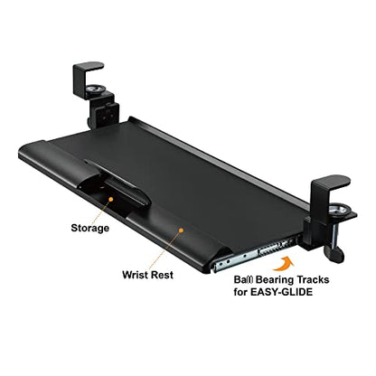 Kantek Desk Clamp Tilting Keyboard Tray, 5 Tilt Angles, Negative and Positive Tilt, Slides Under Desk, 26.8-Inch W x 11.1-Inch D, Black (KT175) - size: 26.8-Inch W x 11.1-Inch D