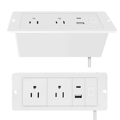 Embedded Power Strip with 2 AC,1 USB A/C Port, Recessed Power Outlet with 10W PD USB A,USB C Port, Flush Mount Desk Outlet with 6ft Cord