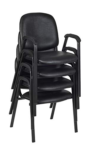 Romig Ace Vinyl Guest Stacking Chair with Arms, Durable and Comfortable Upholstery, Sturdy Steel Frame, Stackable Design for Office, Reception, and Conference Areas - Midnight Black (4 Pack) - size: Set of 4