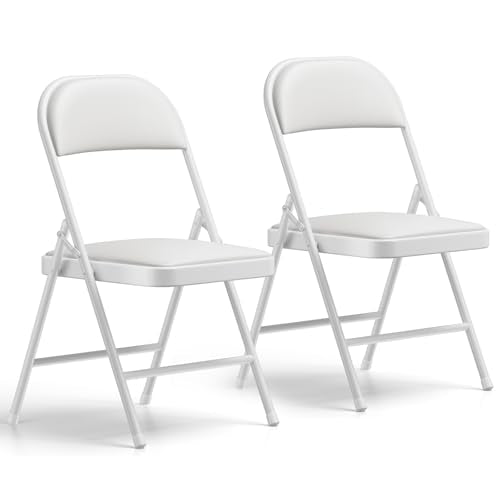 Folding Chairs 2 Pack, PU Leather Padded Folding Chairs for Outside and Indoor, Heavy Duty Portable Foldable Metal Commercial Seat for Home Office, Dorm, Party, Backyard, Lawn, Patio, White - color: White, size: 2 Pack