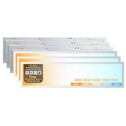 1x4 LED Flat Panel Light,Selectable 5CCT,0-10V Dimmable,5200LM,6Pack - size: 1x4FT-6pack