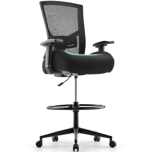 500lbs Drafting Chair,Big and Tall Office Chair for Standing Desk with Wide Seat,2D Adjustable Lumbar Support,Ergonomic Office Chair with Footrest for Home,Drawing or Counter Height Use