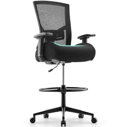 500lbs Drafting Chair,Big and Tall Office Chair for Standing Desk with Wide Seat,2D Adjustable Lumbar Support,Ergonomic Office Chair with Footrest for Home,Drawing or Counter Height Use