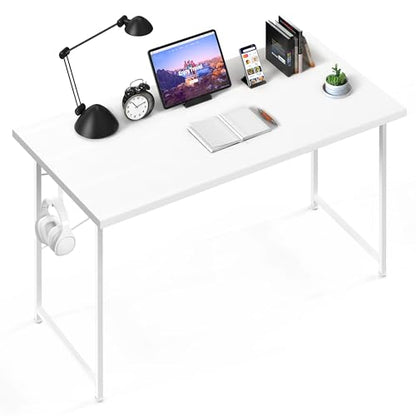 YSSOA Computer Desk Home Office Work Study Writing Modern Simple Table with Headphone Hooks - color: Basic White, size: 47 Inch
