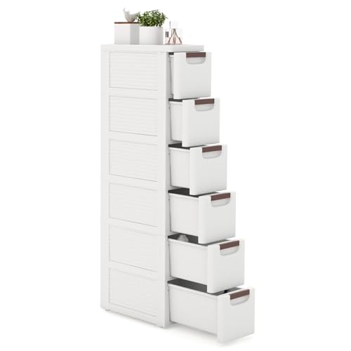 LOKO 6-Drawer Narrow Storage Cabinet, Slim Rolling Cart, Mobile Plastic Cart Container with Pull Handles, Built-in Wheels, for Living Room, Kitchen, Bathroom, Office (7.5"x16.5"x43" (6 Drawer)) - size: 7.5"x16.5"x43" (6 Drawer)