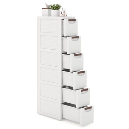 LOKO 6-Drawer Narrow Storage Cabinet, Slim Rolling Cart, Mobile Plastic Cart Container with Pull Handles, Built-in Wheels, for Living Room, Kitchen, Bathroom, Office (7.5"x16.5"x43" (6 Drawer)) - size: 7.5"x16.5"x43" (6 Drawer)