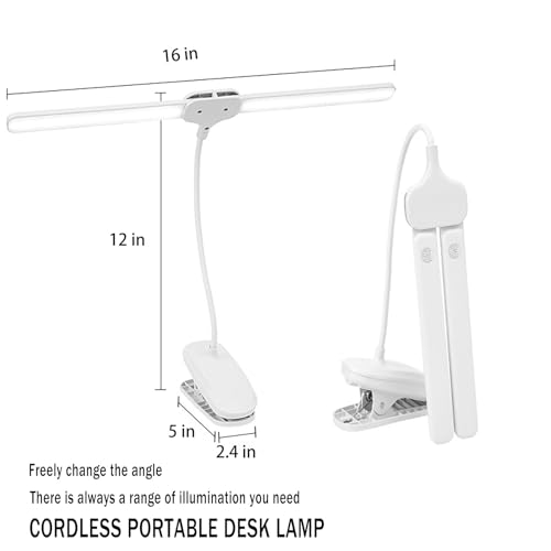 Dual Head LED Desk Lamp with Clamp, Eye-Caring Clip on Lights for Home Office, 4000mAh Rechargeable Battery Operated Table Lamps,3 Lighting Modes & Brightness Dimmer Light for Students (4000)