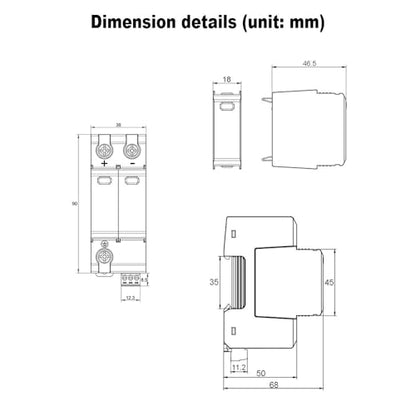 DC Surge Protector, 40KA 1000VDC Voltage Surge Protective Device Protection Device DIN Rail Mount Lighting Protection (BSP9-C40PV 2P 40KA 1000V)