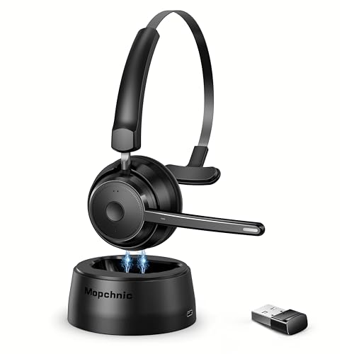 Mopchnic Bluetooth Headset, Wireless Headphone with AI Noise-Canceling Microphone On Ear Wireless Headset with USB Dongle(Black)