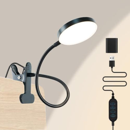 LiFMIRA Clip on Lamp, 8W 66 LED Bed Light for Reading, 5 Color Modes, 10 Brightness Levels, Eye Care, Flexible Gooseneck, Metal Clamp, USB Powered, Modern Design, Black - color: Matte Black