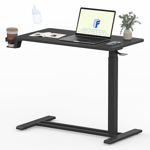 FLEXISPOT 28" Mobile Standing Desk Pneumatic Lift Computer Workstations | Computer workstation desk with hidden wheels,Laptop Rolling Cart for home office and small spaces.27.6"W x 15.7"D,Black - color: Black, size: 28x16