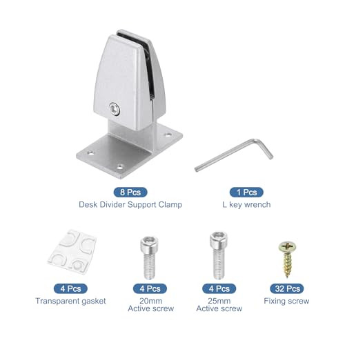 PATIKIL 2.8x1.7x3.6" Desk Divider Support Clamp, 8 Pcs Aluminum Desk Shield Clamp Desk Divider Partition Clamp Sneeze Guard Clamp Bracket for Office Home Desk Panel, Silver - color: Silver