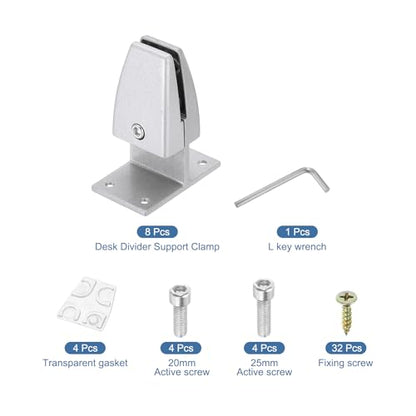 PATIKIL 2.8x1.7x3.6" Desk Divider Support Clamp, 8 Pcs Aluminum Desk Shield Clamp Desk Divider Partition Clamp Sneeze Guard Clamp Bracket for Office Home Desk Panel, Silver - color: Silver